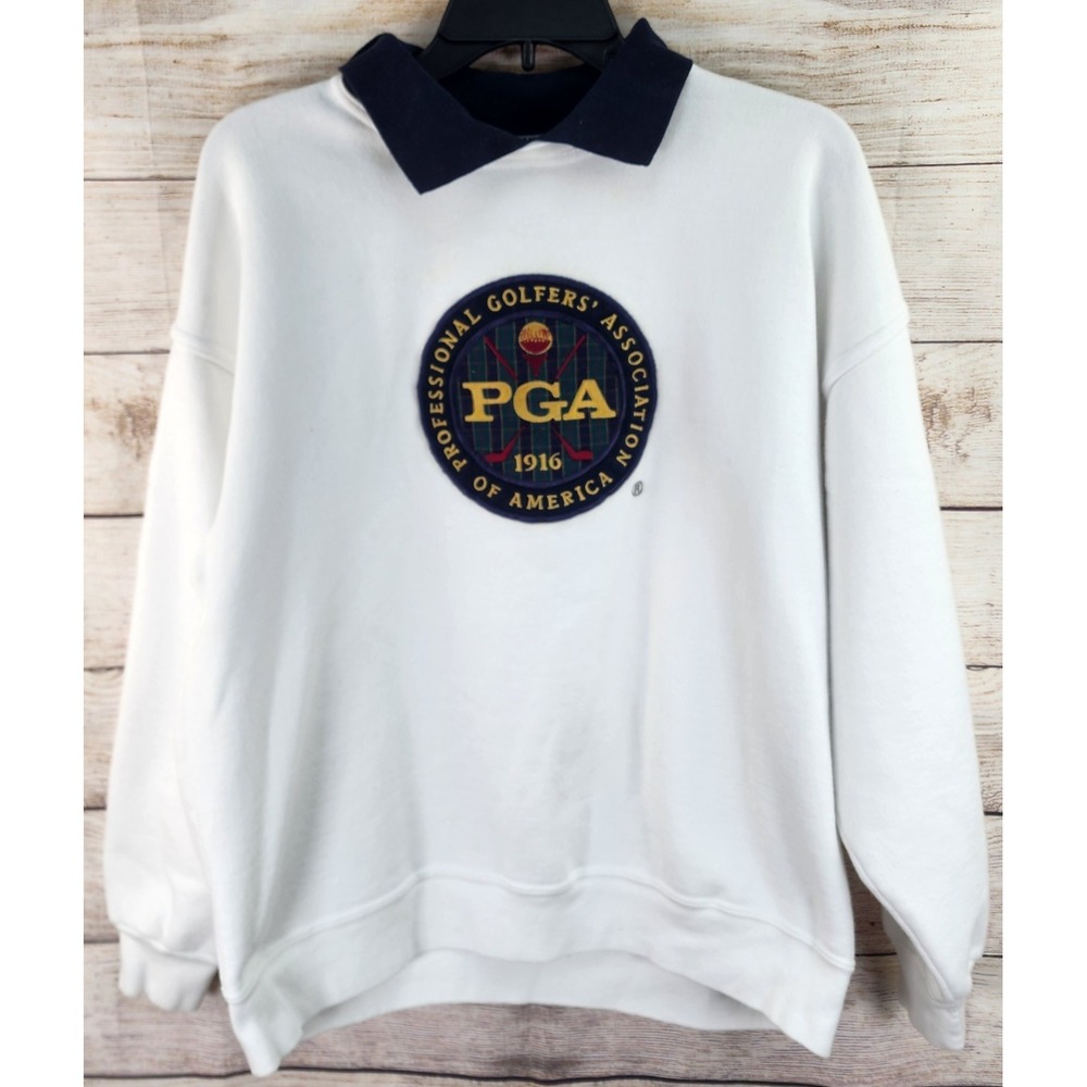 VTG Rudder PGA Golf Embroidered Sweatshirt Women's L White Navy Collar Pullover
